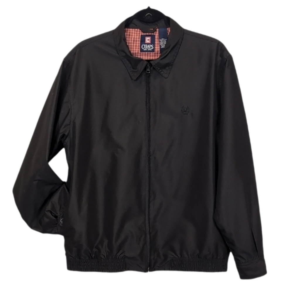 Chaps Harrington Jacket Black Full Zip Plaid Lined Mens Size Medium Lightweight